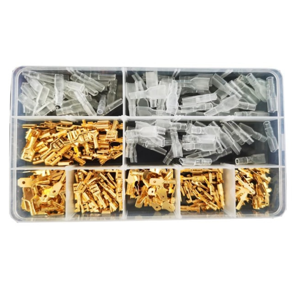 270pcs Copper Male & Female Wire Spade Connector Terminal Crimps &  Insulating Sleeves 2.8mm 4.8mm 6.3mm