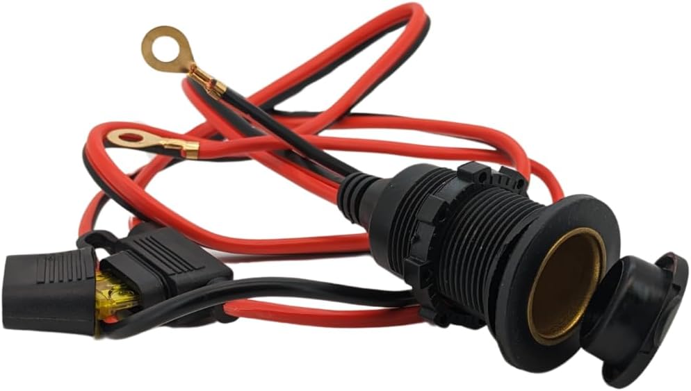 12V/24V DC 20A Fixed Cigarette Lighter Socket with Cable, Ring Eyelet