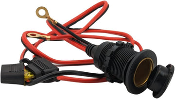 12V/24V DC 20A Fixed Cigarette Lighter Socket with Cable, Ring Eyelet Terminals & In-Line Blade Fuse - Waterproof Marine Grade Direct Battery Type 14AWG 2.5mm² Cable High Power Heavy Duty