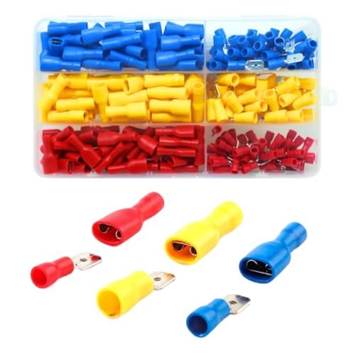 150pcs Electrical Wiring Insulated Spade Terminal Pins Kit | Male & Female Connector Wire Crimp Set