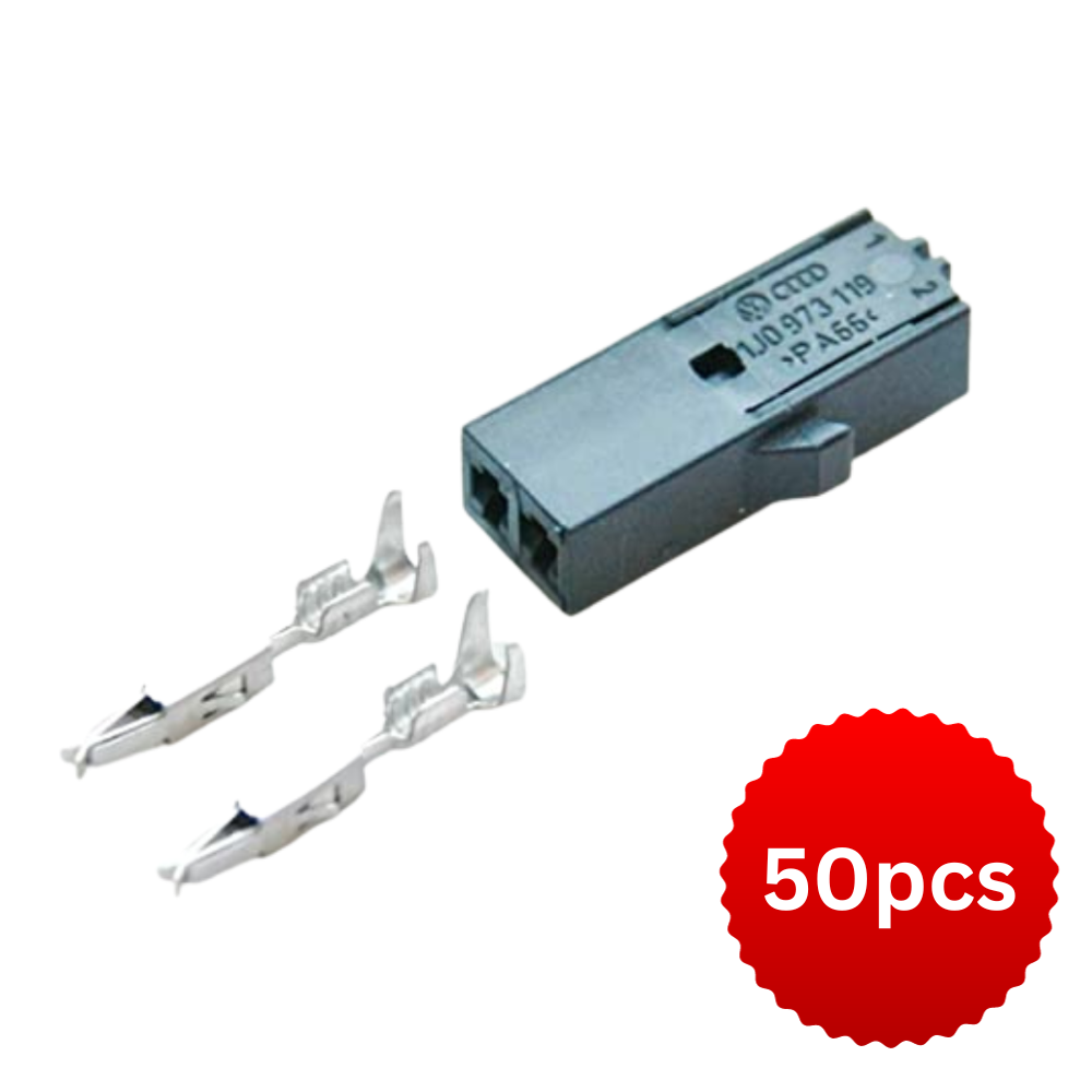 50pc Lot 2 Pin Connector Plug 1J0-973-119 & Terminals Crimps FOR VW Audi Skoda Seat Way