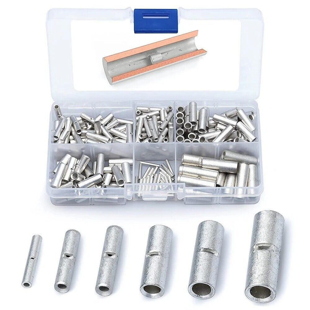 200pcs Non Insulated Butt Connectors Kit - Butt Splice Connectors 24-8 AWG