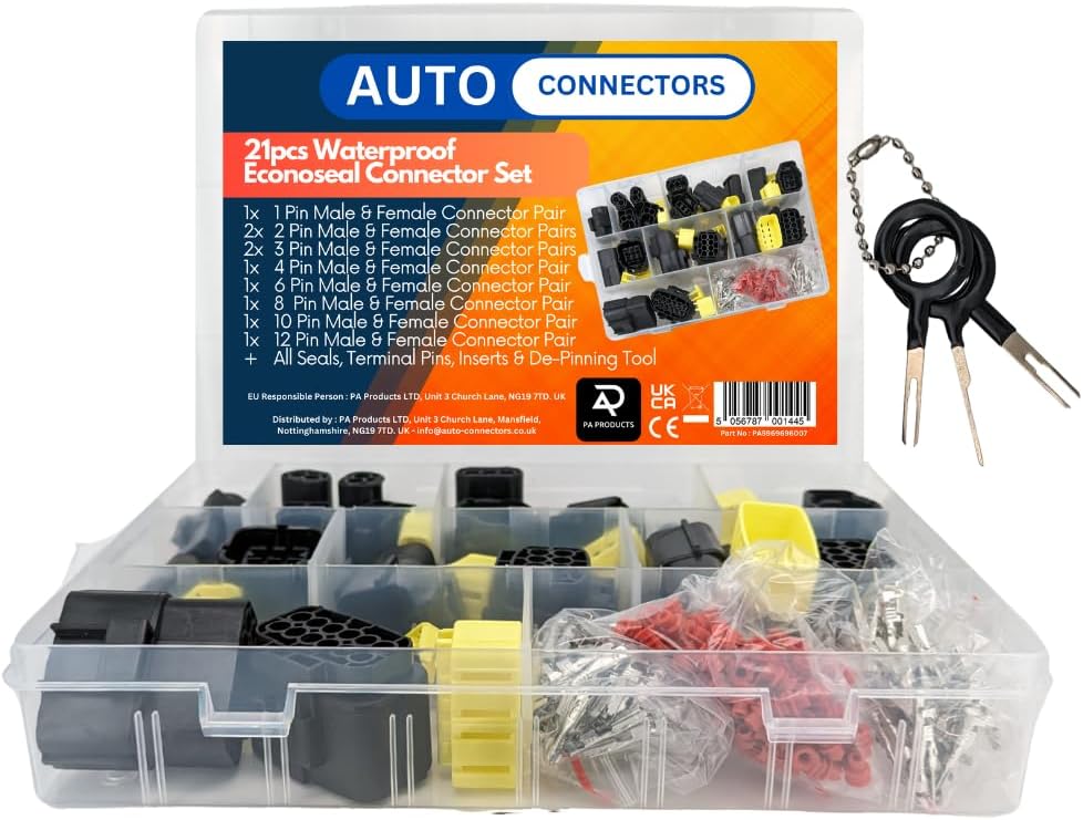 21pcs Econoseal Automotive Waterproof Connector Assortment Set 1 2 3 4 6 8 10 12 Way with Terminal De-pinning Removal Tool