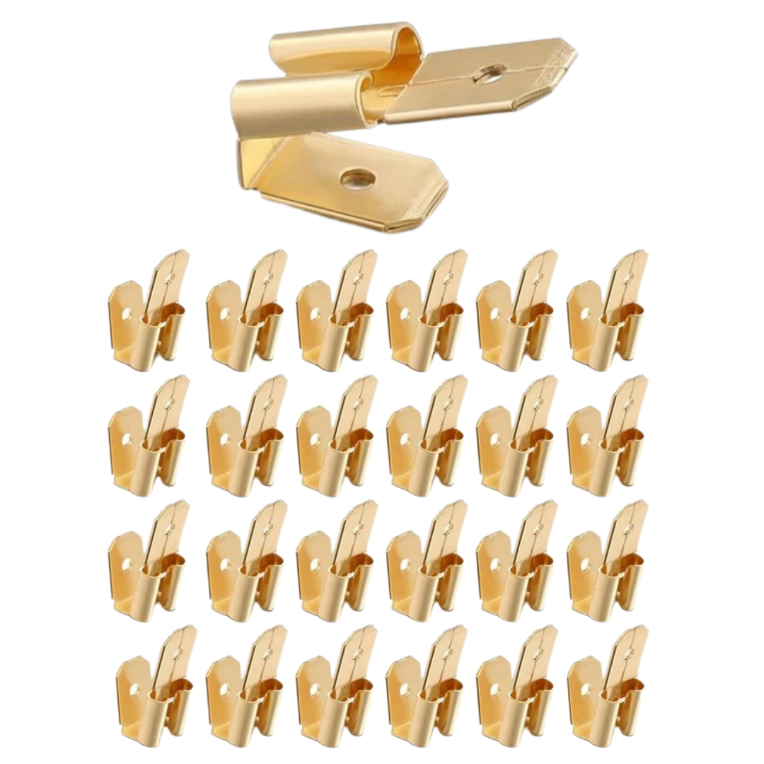 25pcs Brass 6.3mm Double Piggy Back Spade Terminals - Non-Insulated Connectors