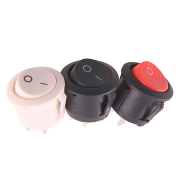 Round 2 Pin ON OFF 12V Rocker Switches 6A 10A for Camper Van Conversions, Cars, Vans, Trucks and Boats - White, Black & Red