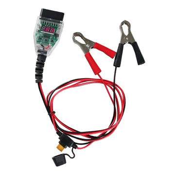 150cm Car OBD Memory Saver Backup Tool 12V with Aligator Battery Connections & Fuse ECU OBD2 with Digital Voltage Display