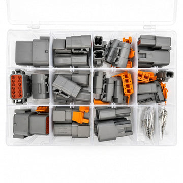 Deutsch DTM Connector Kit 190pcs 2, 3, 4, 6, 8 & 12 Way Grey Plug Assortment Set with Solid Pin Terminals Included - Grey