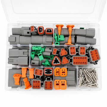 Deutsch DT Connector Kit 190pcs 2, 3, 4, 6, 8 & 12 Way Grey Plug Assortment Set with Solid Pin Terminals Included - Grey
