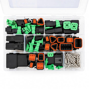 Black Deutsch DT Connector Kit 190pcs 2, 3, 4, 6, 8 & 12 Way Grey Plug Assortment Set with Solid Pin Terminals Included