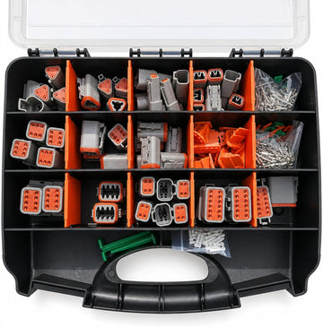 Deutsch DT Series Grey 380pcs Assortment Kit – 2, 3, 4, 6, 8 & 12 Way Connectors - Grey - Solid Pins