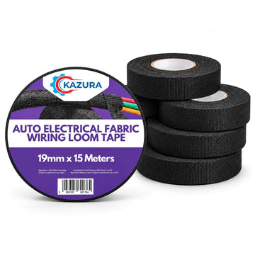 5 Pack Fabric Wiring Loom Tape 19mm x 15m - Black Cloth Harness Tape, Heat Resistant to 105°C for Car Engine Bay Wiring