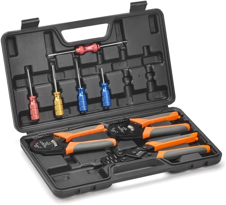 8pcs Terminal Crimp Tool Kit for Deutsch Connectors - Closed Barrel and Open Barrel Crimper, Pin Removal Tool, Solid & Stamped Contacts for Deutsch DT/DTM & Delphi Weather Pack Terminals