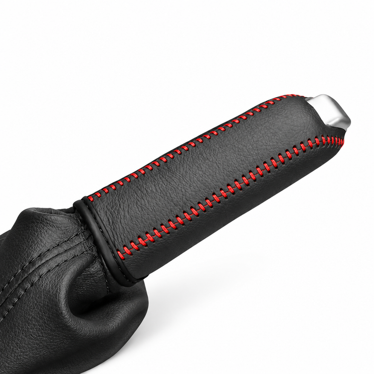 Protective Sleeve for Handbrake Decorative Cover: Black Leather with Red Stitching – AMZ-010 – image 2