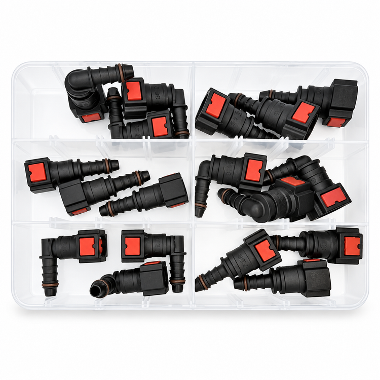 18pcs 90° & Straight AdBlue Connectors Assortment Kit Set with Sizes: 9.49 x 6mm, 7.89 x 6mm & 6.3 x 6mm