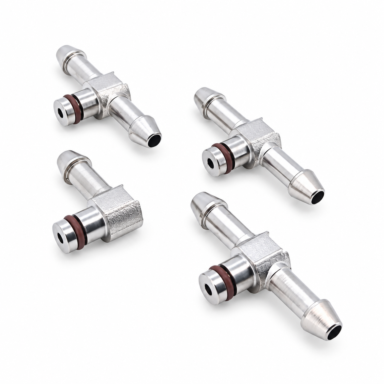 4x METAL DENSO INJECTOR RETURN LEAK OFF 3x T PIECE AND 1x L PIECE PIPE CONNECTOR