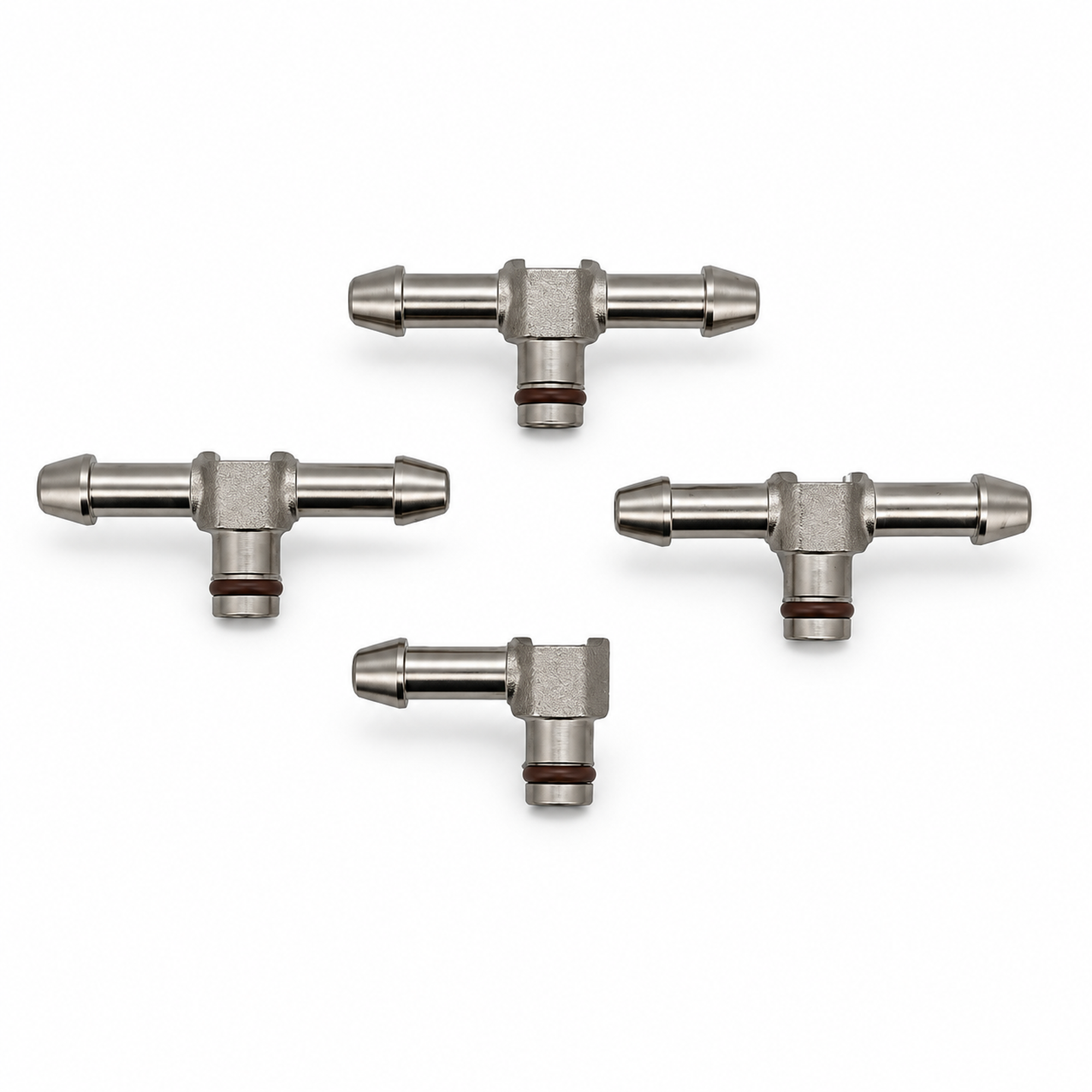 4x METAL DENSO INJECTOR RETURN LEAK OFF 3x T PIECE AND 1x L PIECE PIPE CONNECTOR – F04/3Ts1L/Densoleak – image 1