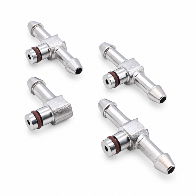 4x METAL DENSO INJECTOR RETURN LEAK OFF 3x T PIECE AND 1x L PIECE PIPE CONNECTOR – F04/3Ts1L/Densoleak – image 2