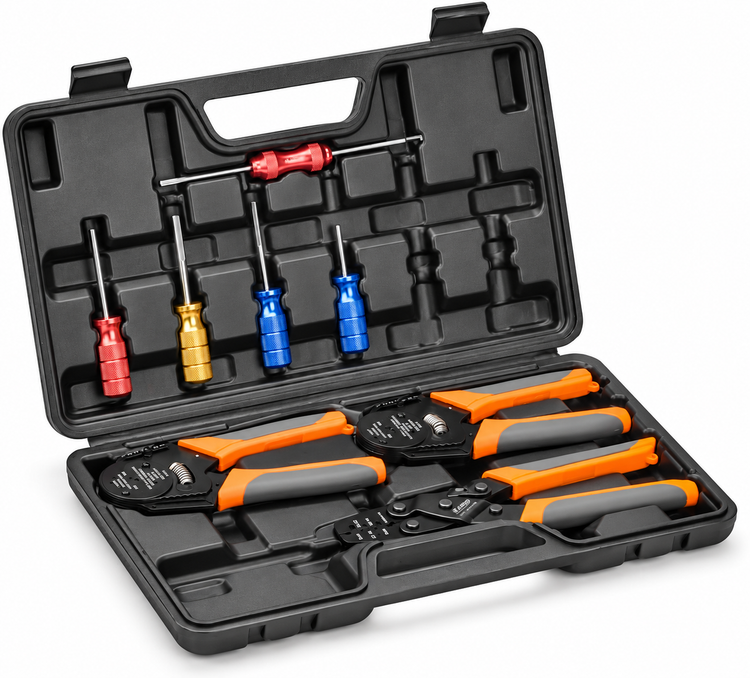 8pcs Terminal Crimp Tool Kit for Deutsch Connectors - Closed Barrel and Open Barrel Crimper, Pin Removal Tool, Solid & Stamped Contacts for Deutsch DT/DTM & Delphi Weather Pack Terminals