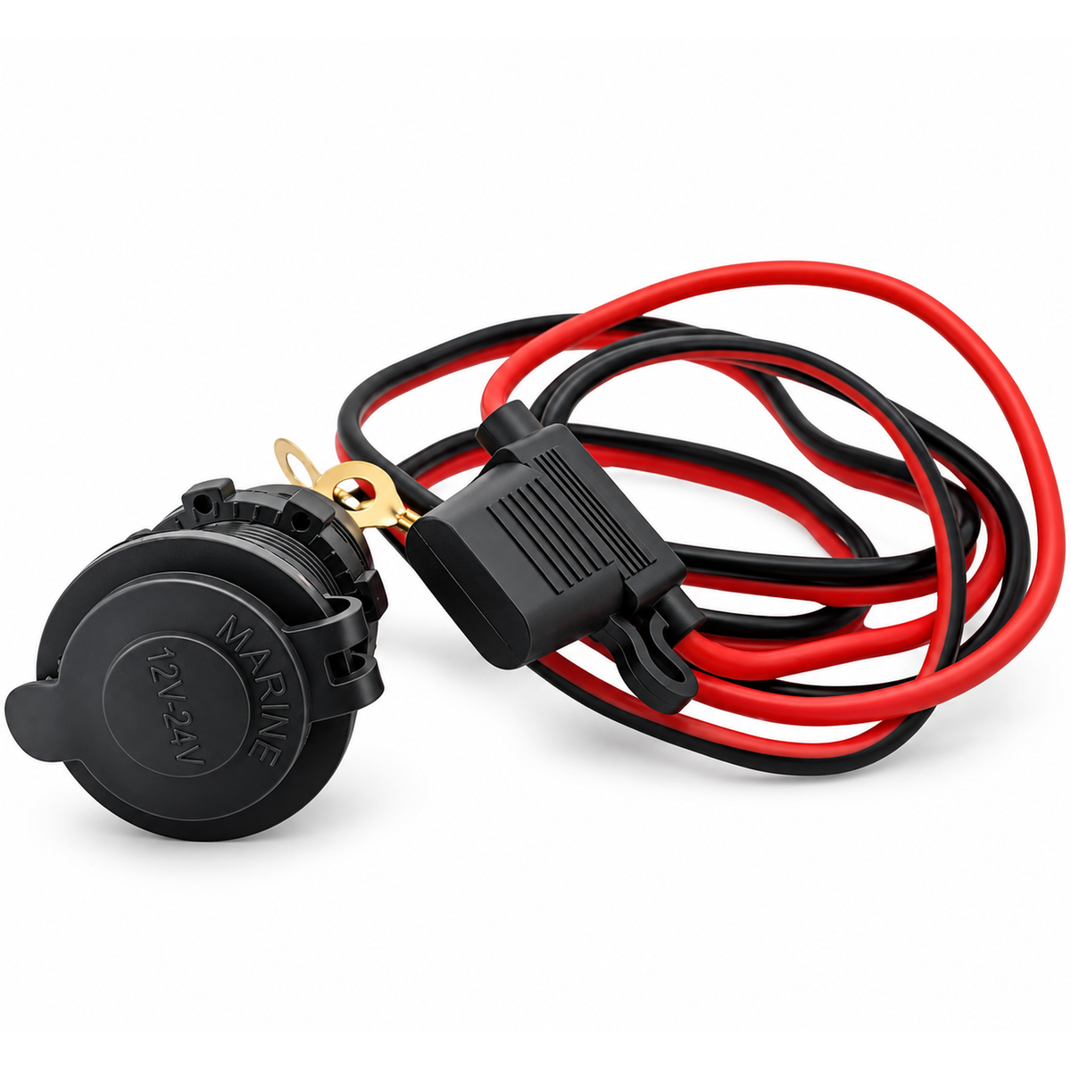 12V/24V DC 20A Fixed Cigarette Lighter Socket with Cable, Ring Eyelet Terminals & In-Line – HOT/F01.B/579/!A123 – image 1