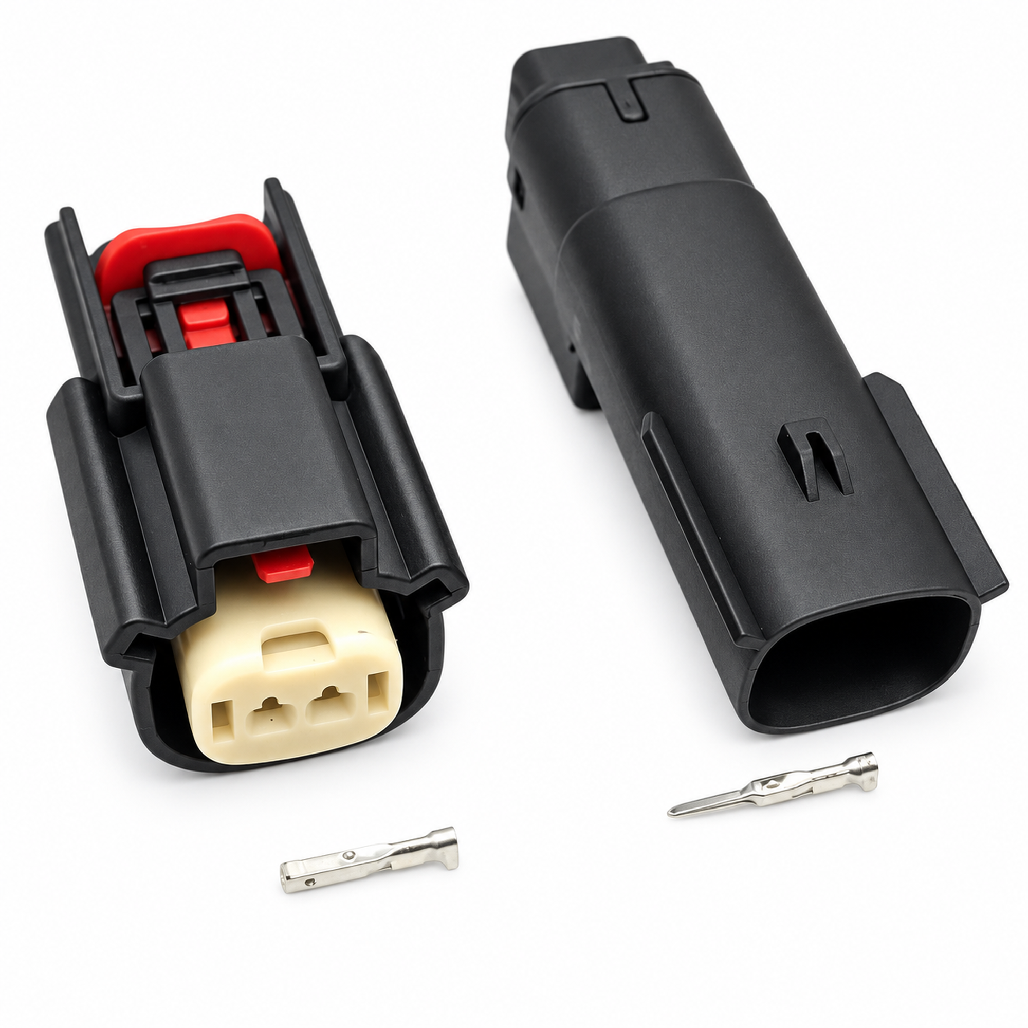 Fits Molex 2 Pin Wire Connector, Harley BLACK Waterproof, Sealed Kit, MX150 CPA MX150L – J05/MOLEX/2pin – image 1