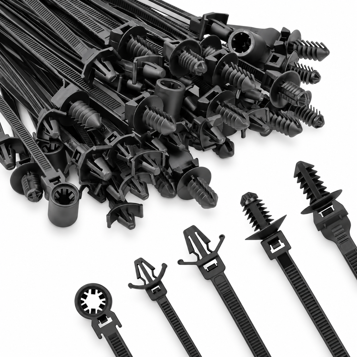 110pcs Automotive Car Clip Mounted Black Nylon Wire Zip Cable Ties Self Locking