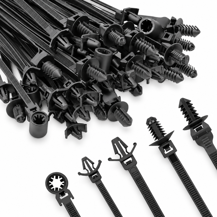 110pcs Automotive Car Clip Mounted Black Nylon Wire Zip Cable Ties Self Locking