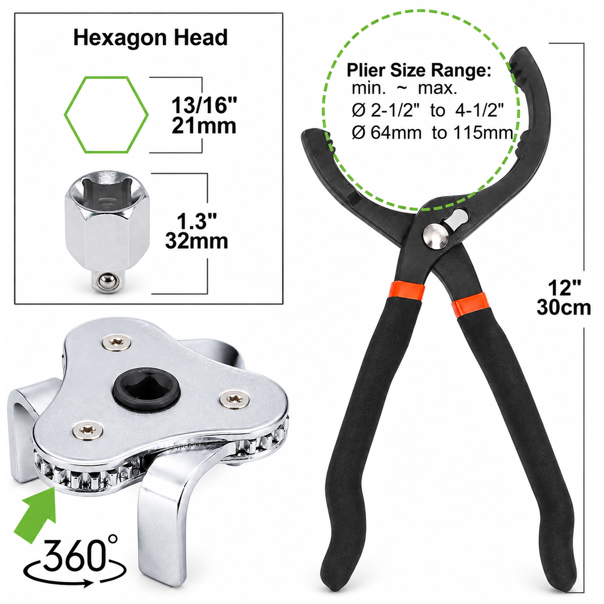 2pcs Oil Filter Adjustable 3 Jaw Pliers 64–116mm Wrench Removal Tools – KAZ/B096/Jaws2pcs – image 5