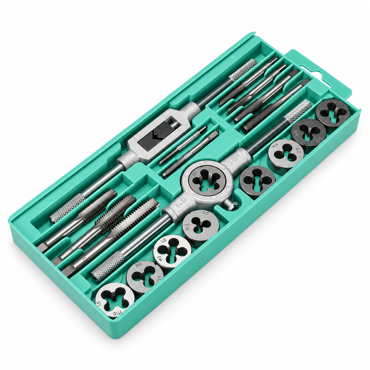 20pcs Tungsten Alloy Steel Tap and Die Set M3–M12, Metric & SAE Threading Kit with Tap Wrench for Internal & External Threads