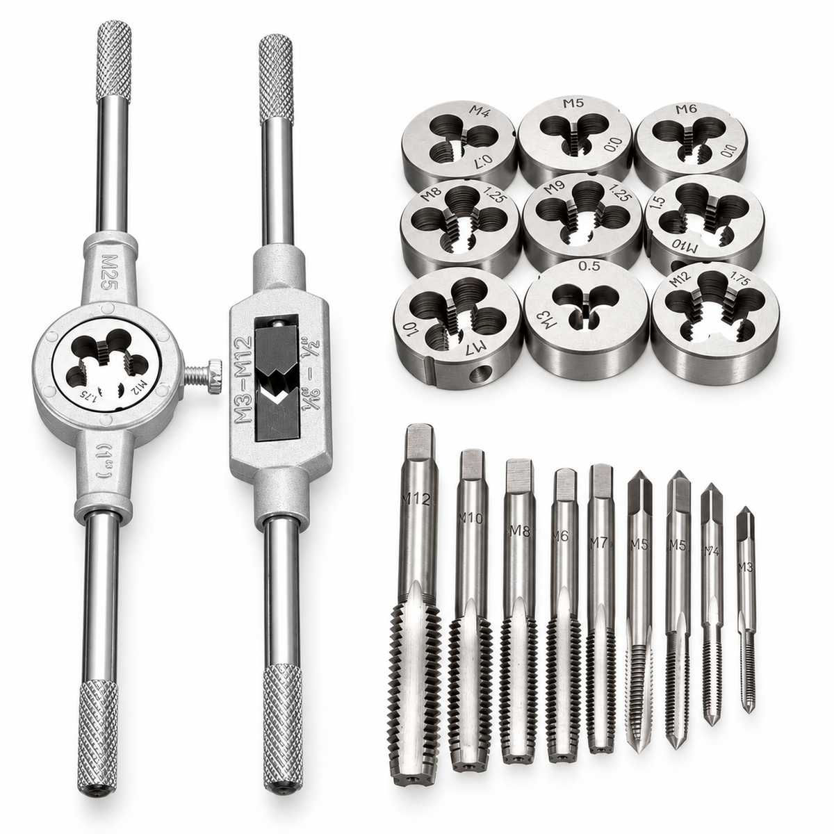 20pcs Tungsten Alloy Steel Tap and Die Set M3–M12, Metric & SAE Threading Kit with Tap – KAZ/B098/20pcsTapdie – image 1