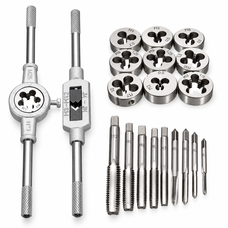 20pcs Tungsten Alloy Steel Tap and Die Set M3–M12, Metric & SAE Threading Kit with Tap – KAZ/B098/20pcsTapdie – image 1