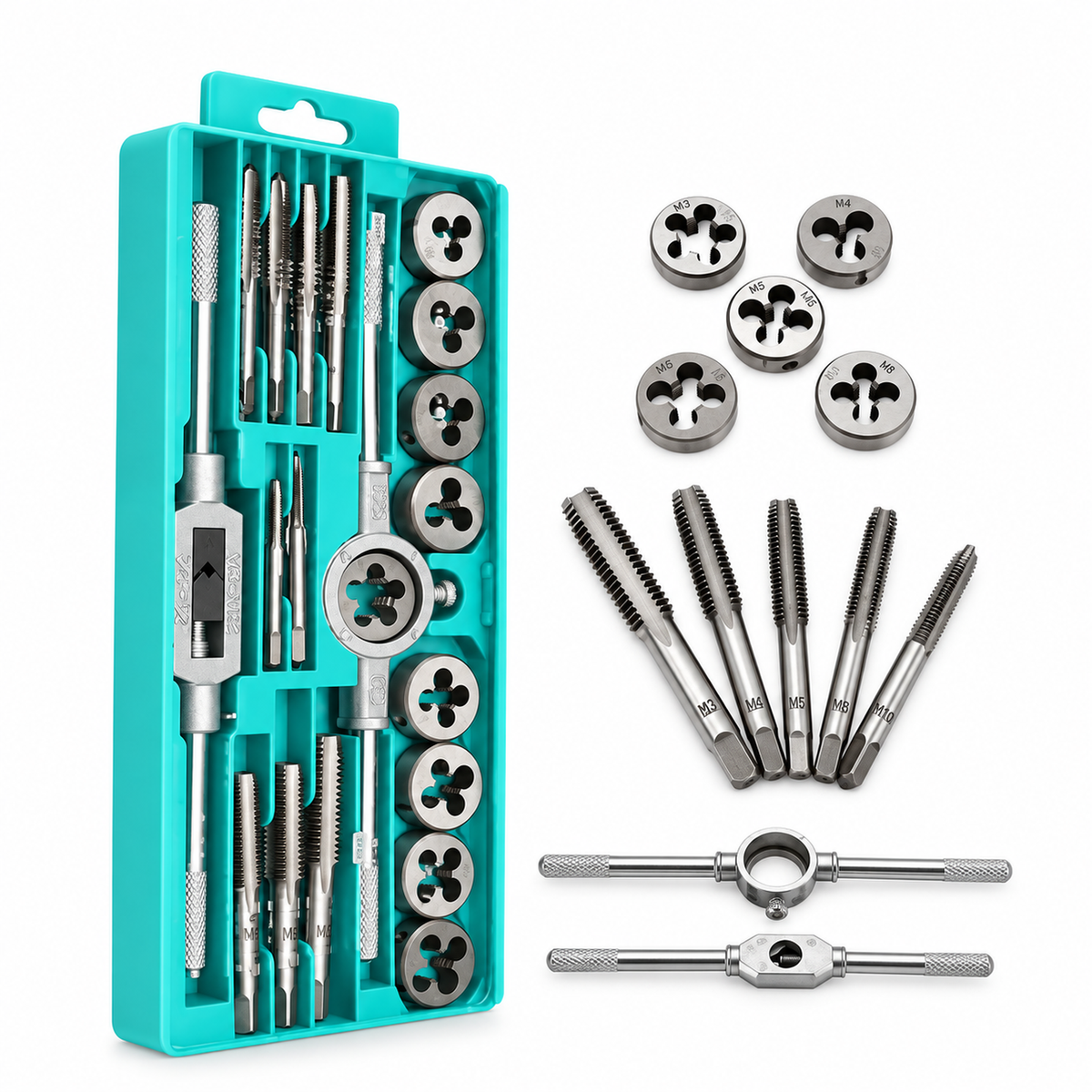 20pcs Tungsten Alloy Steel Tap and Die Set M3–M12, Metric & SAE Threading Kit with Tap – KAZ/B098/20pcsTapdie – image 2