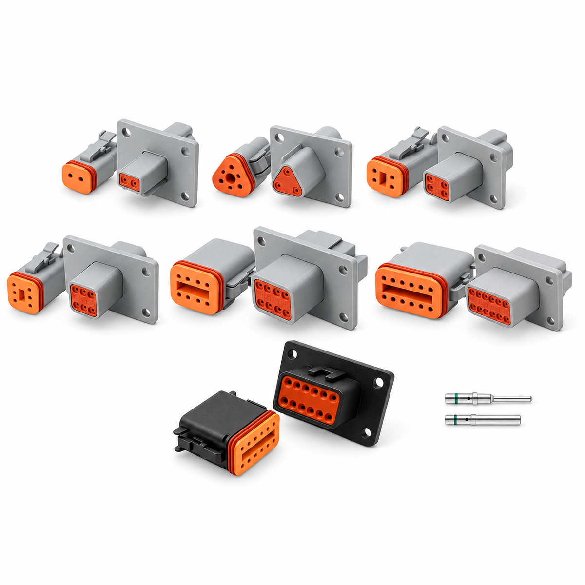 Deutsch DT Panel Flange Mount Connectors 2/3/4/6/8/12 Pin / Way with Solid Pins