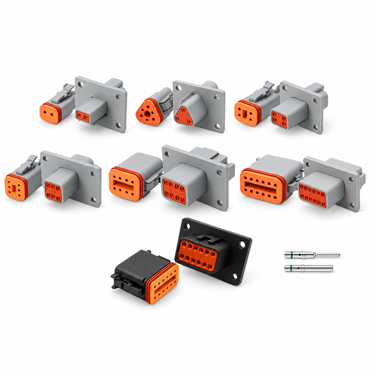 Deutsch DT Panel Flange Mount Connectors 2/3/4/6/8/12 Pin / Way with Solid Pins
