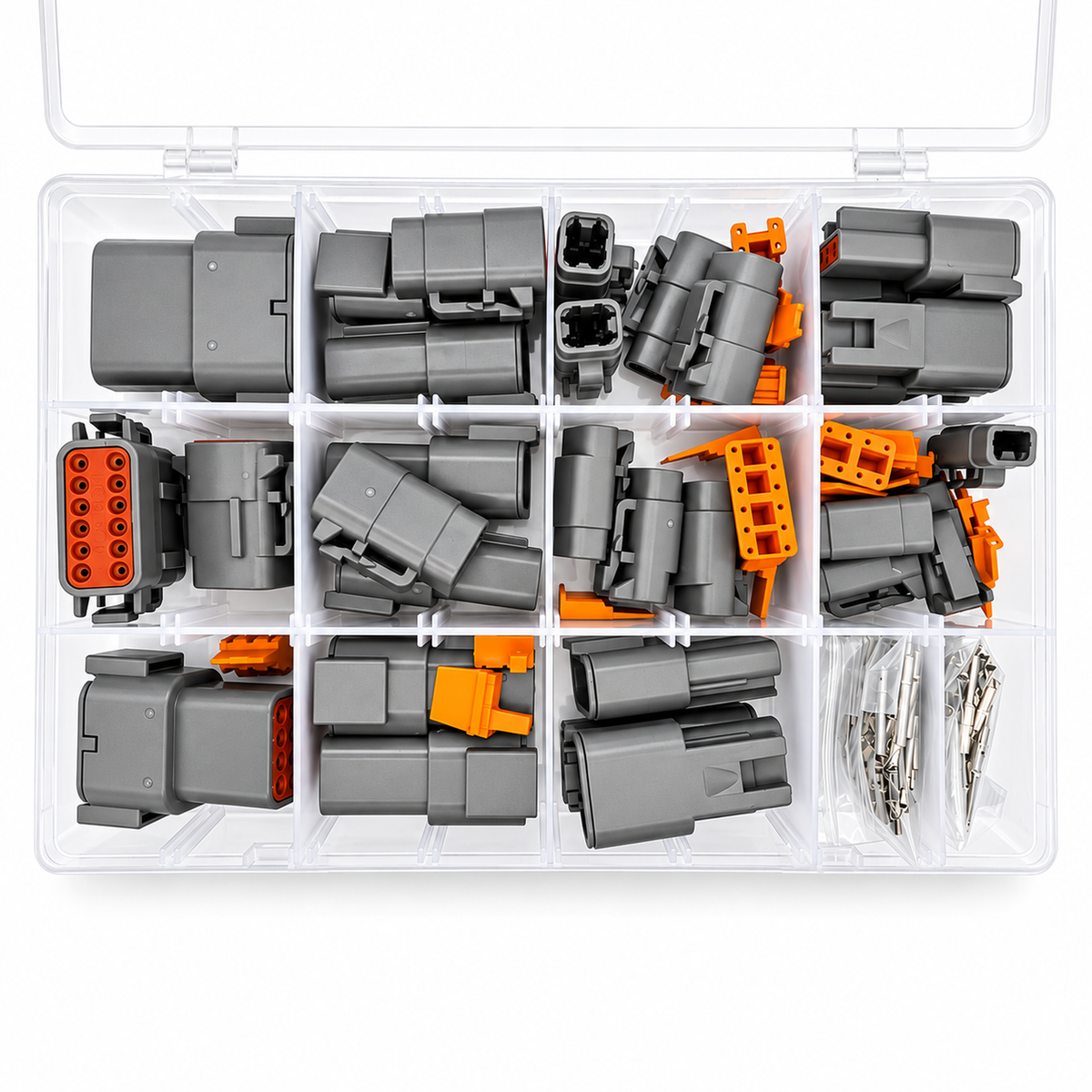 Deutsch DTM Connector Kit 190pcs 2, 3, 4, 6, 8 & 12 Way Grey Plug Assortment Set with – KAZ/DTM/BA272/greySolid – image 1