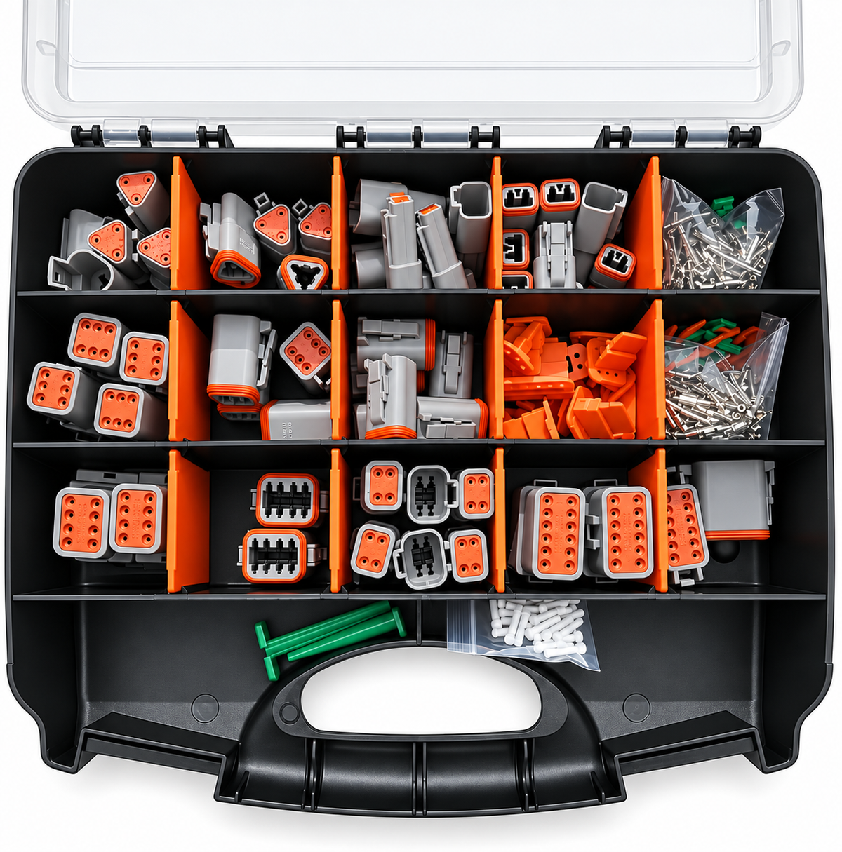 Deutsch DT Series Grey 380pcs Assortment Kit – 2, 3, 4, 6, 8 & 12 Way Connectors - Grey - Solid Pins
