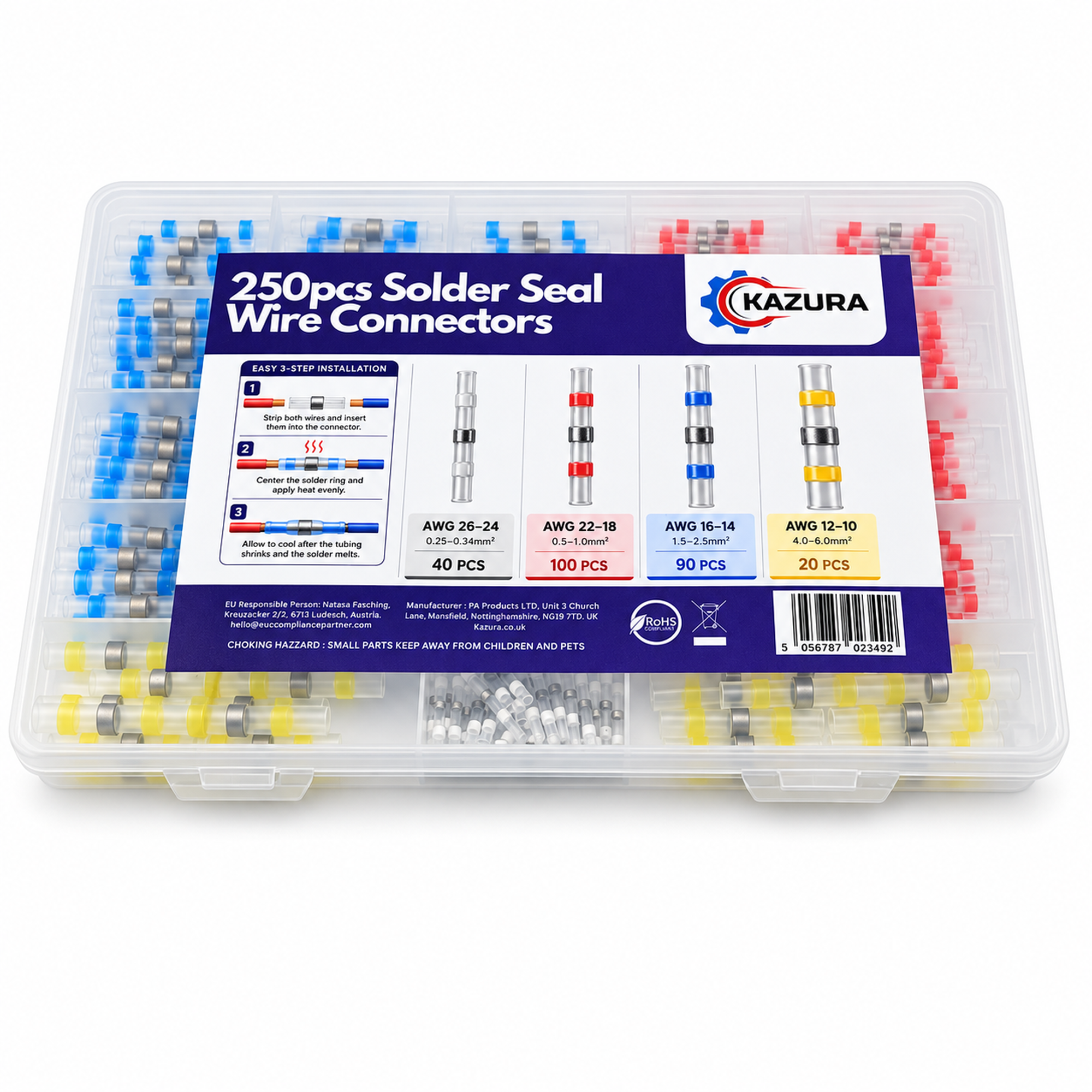 Solder Seal Wire Connector Kit 250 PCS Electrical Wiring Connector Butt for Marine Automotive Motorcycle – MA001 – image 1
