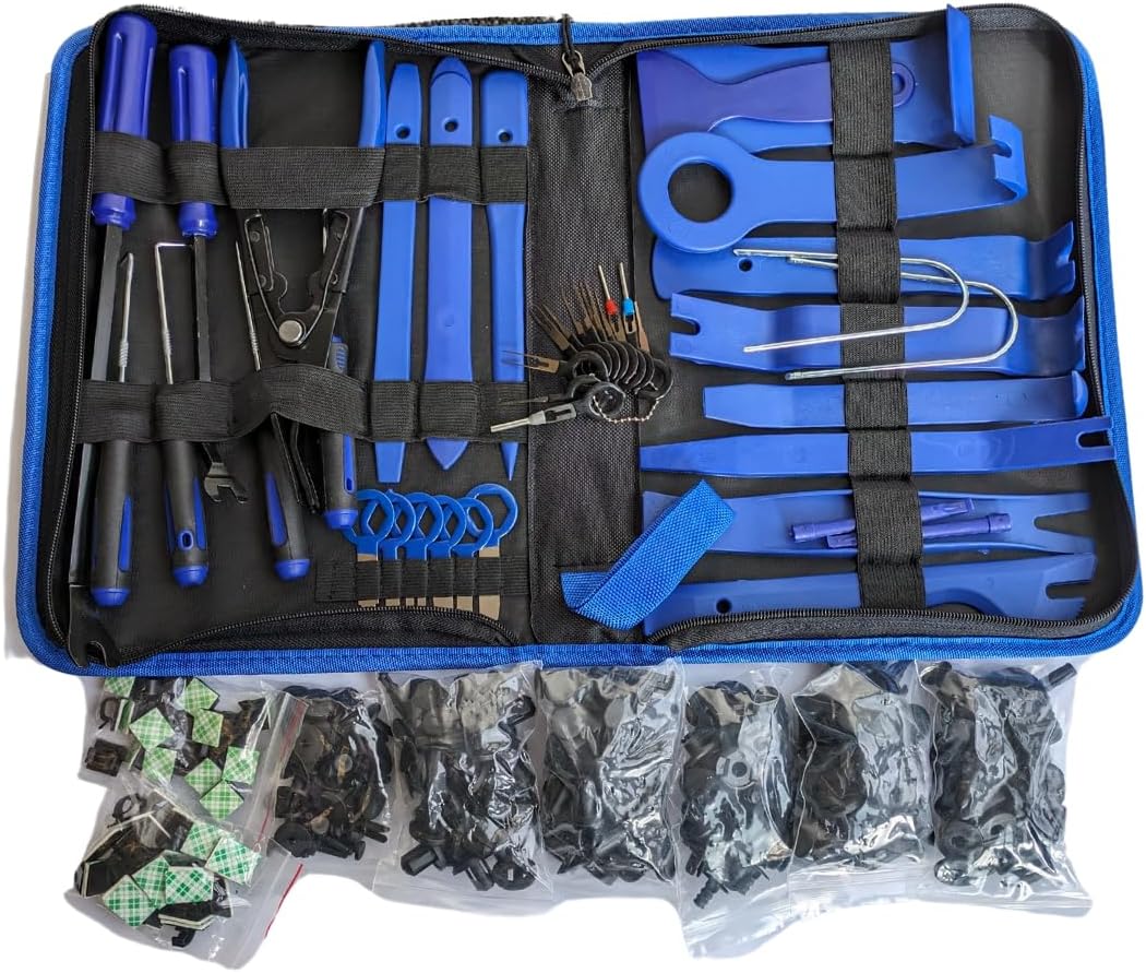 200pcs Car Clip Removal Tool Kit & Plastic Panel Fasteners for Auto, Trim, Panel, Door, Radio, Stereo, Audio, Terminals & Connectors - Pliers, Pry Tools & More (Blue)