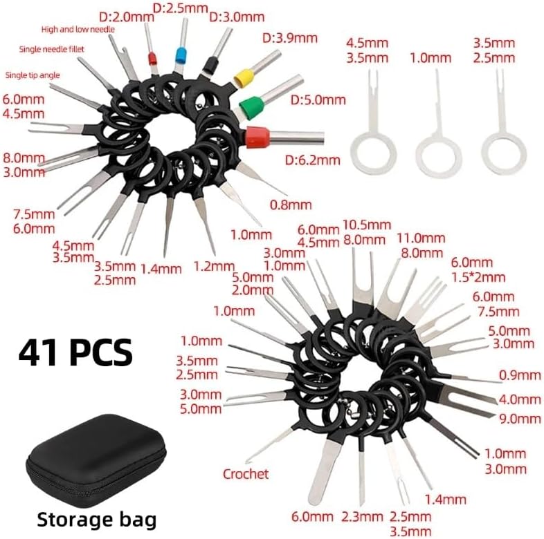 41pcs Terminal Removal Extractor Key Tool Kit - Wire Connector Loom Crimp Pins Extraction Depinning Set with Rugged Case