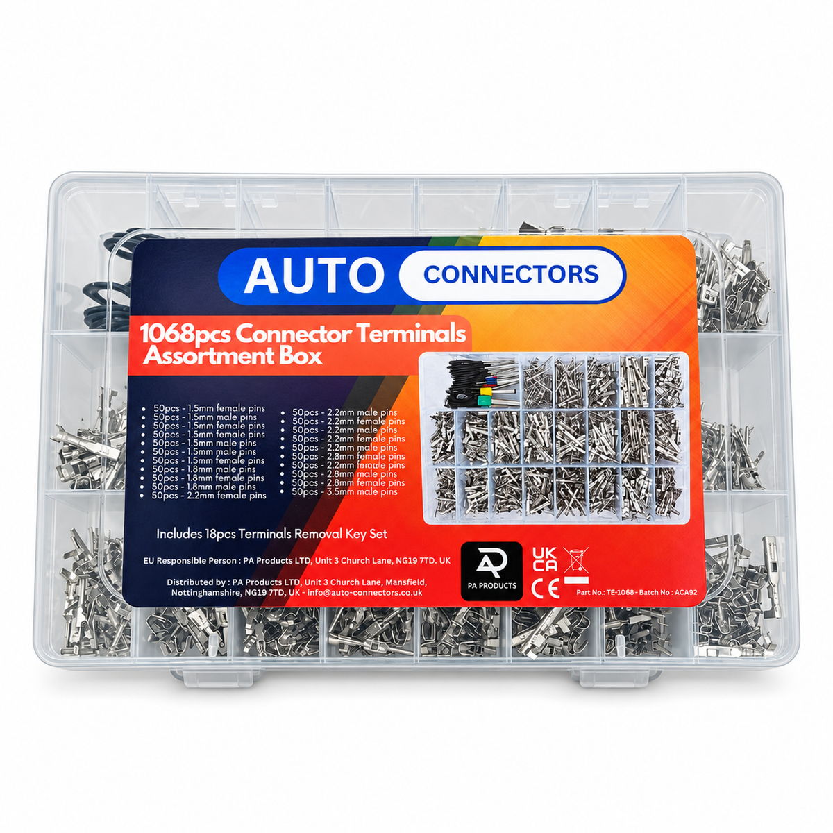 1068pc Automotive Connector Crimp Terminal Pins Assortment Box & 18pc De-pinning Removal Tool - Male & – SN188 – image 1