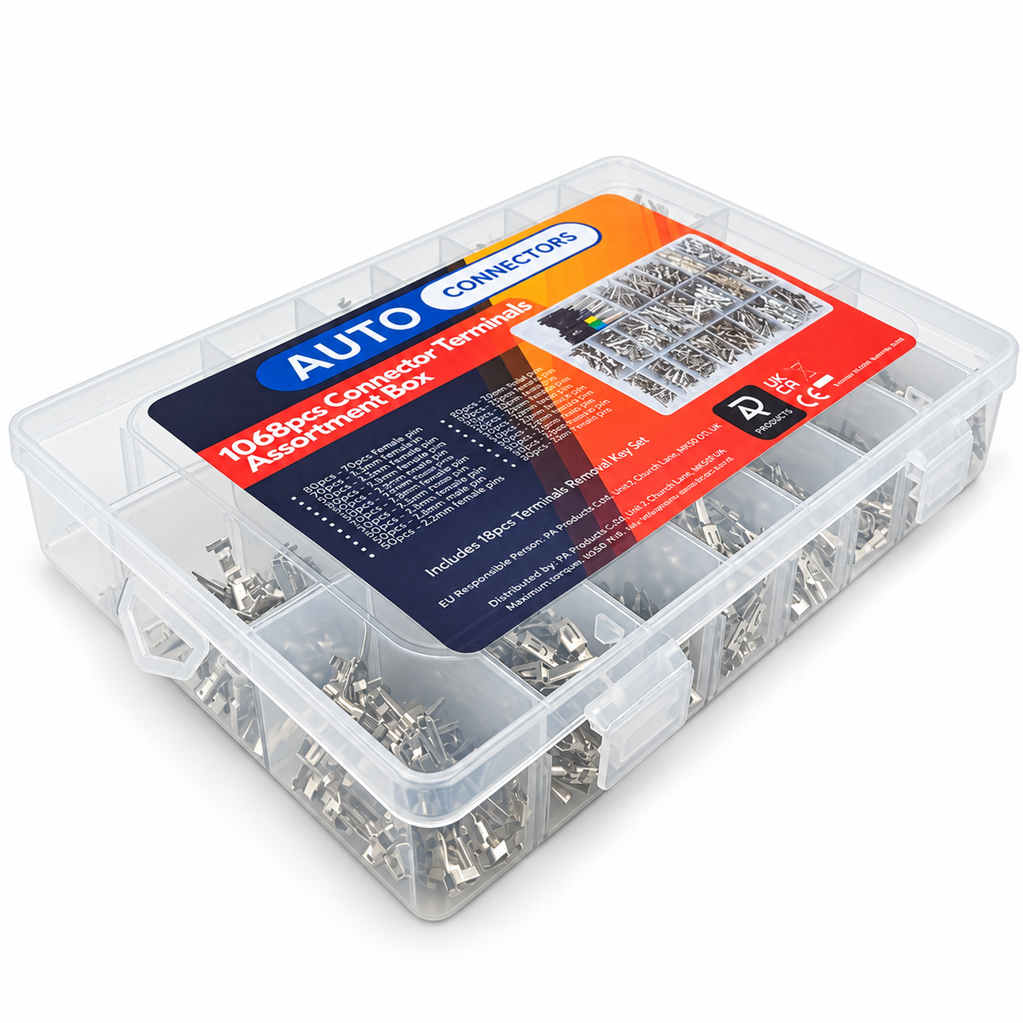 1068pc Automotive Connector Crimp Terminal Pins Assortment Box & 18pc De-pinning Removal Tool - Male & – SN188 – image 2
