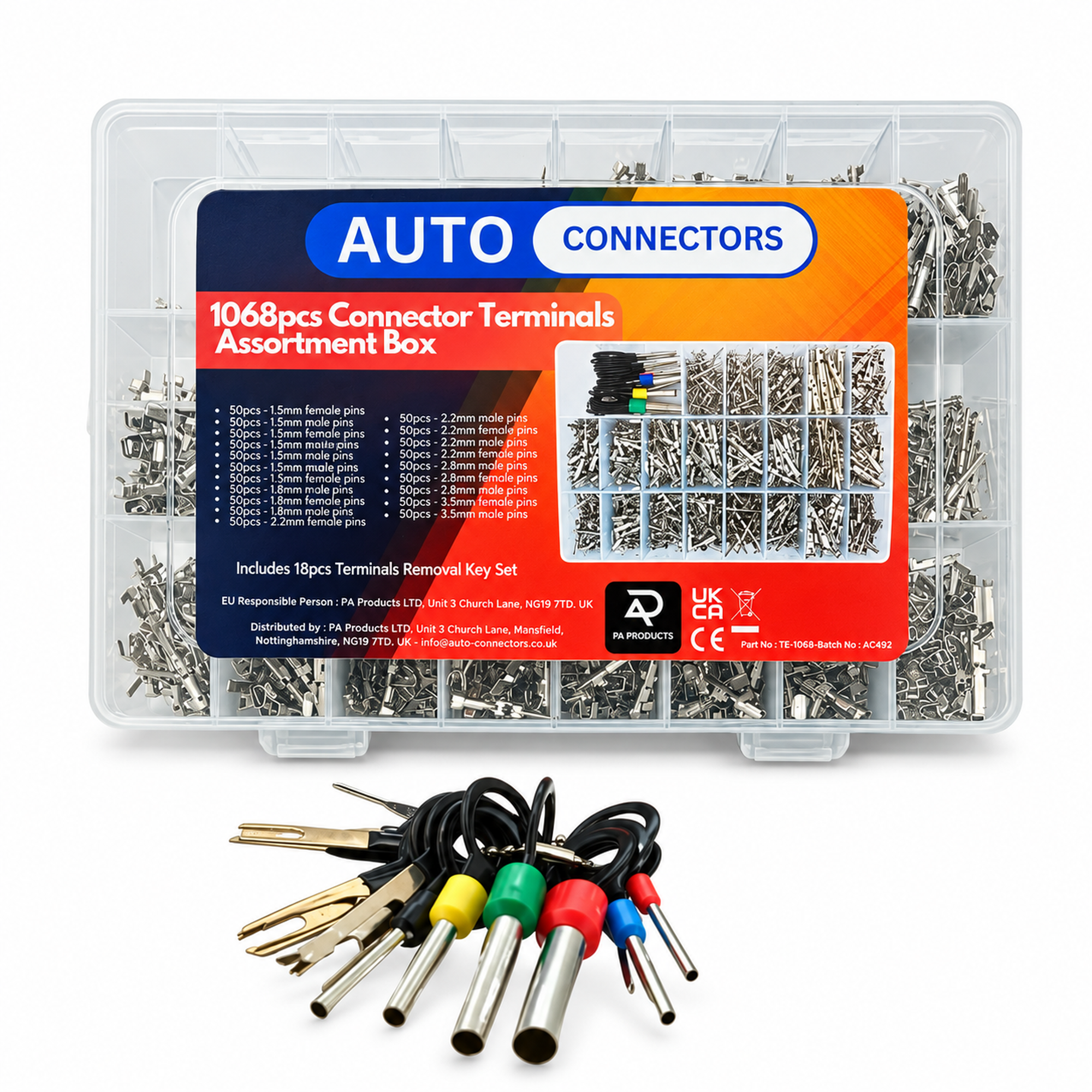 1068pc Automotive Connector Crimp Terminal Pins Assortment Box & 18pc De-pinning Removal Tool - Male & – SN188 – image 4