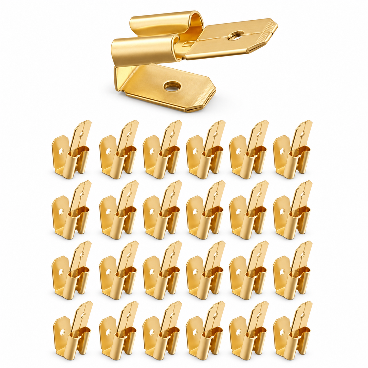 25pcs Brass 6.3mm Double Piggy Back Spade Terminals - Non-Insulated Connectors
