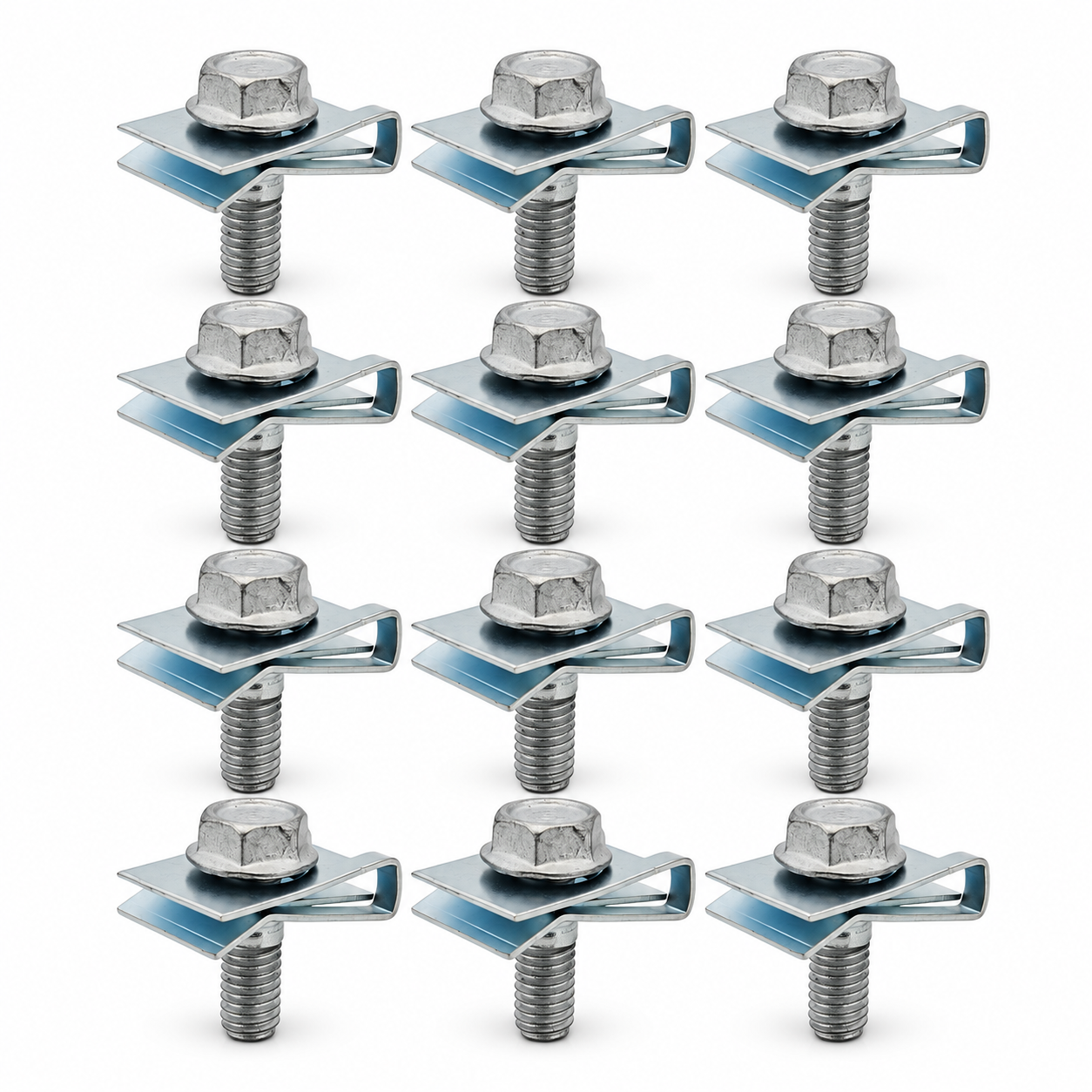 12 Sets Roof Bar Fixing Clips and Bolts – For Renault Trafic MK2 2001–2014, For Vauxhall Vivaro A 2001–2014 – Silver