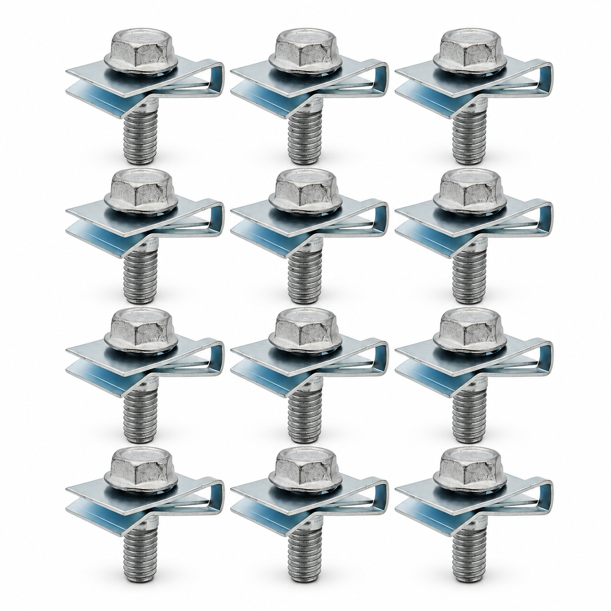 12 Sets Roof Bar Fixing Clips and Bolts – For Renault Trafic MK2 2001–2014, For Vauxhall Vivaro A 2001–2014 – Silver