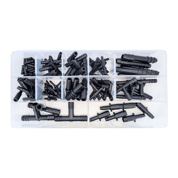 113pcs Assorted Automotive Vacuum Hose Pipe Connectors - T, Straight & Reducers - 12 Sizes