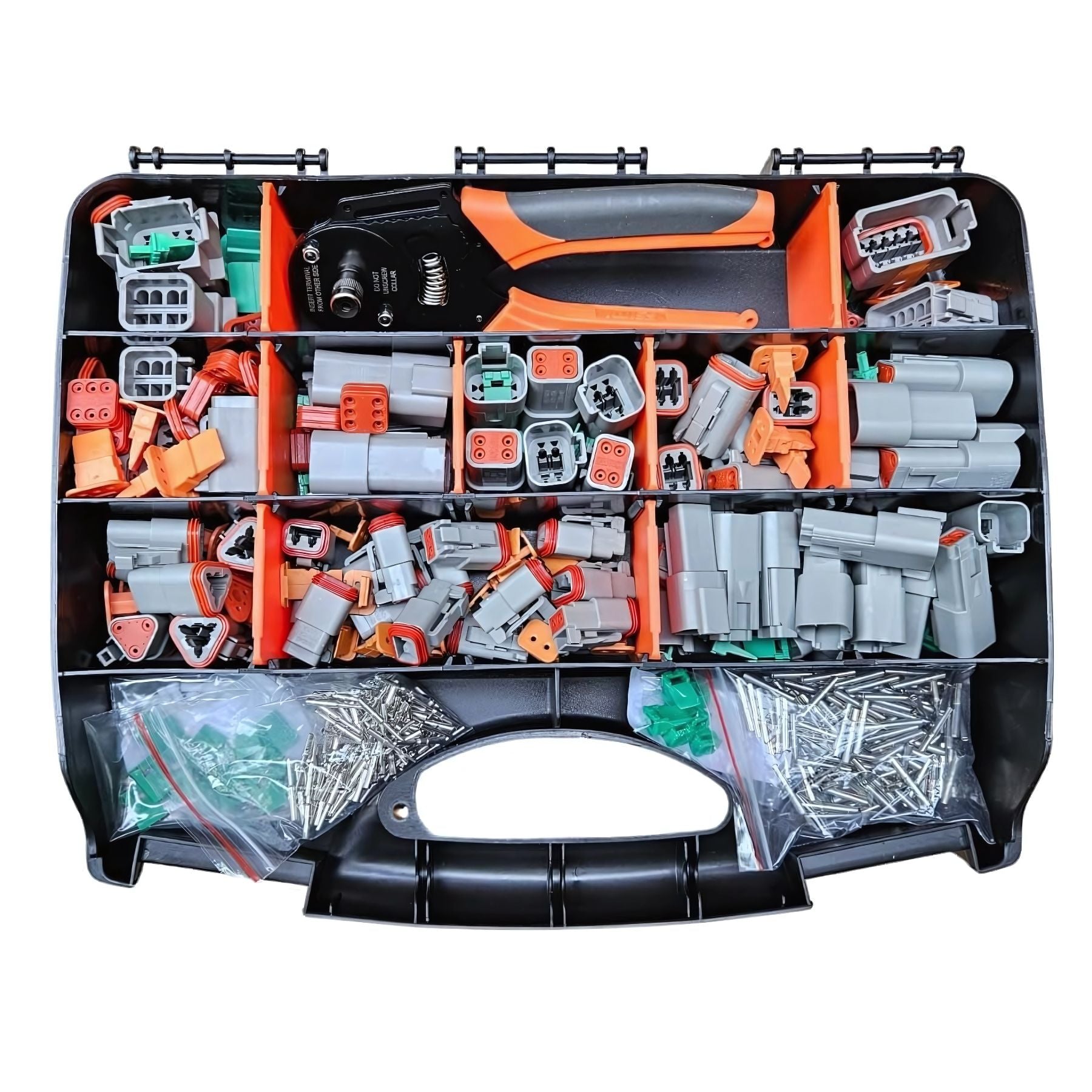 69pcs Automotive Electrical Connector Set for Deutsch DT Series & Crimp Tool - 34 Male & Female Sets with Pins, Inserts & Seals - 2, 3, 4, 6, 8 & 12 Pin/Way Connector Kits