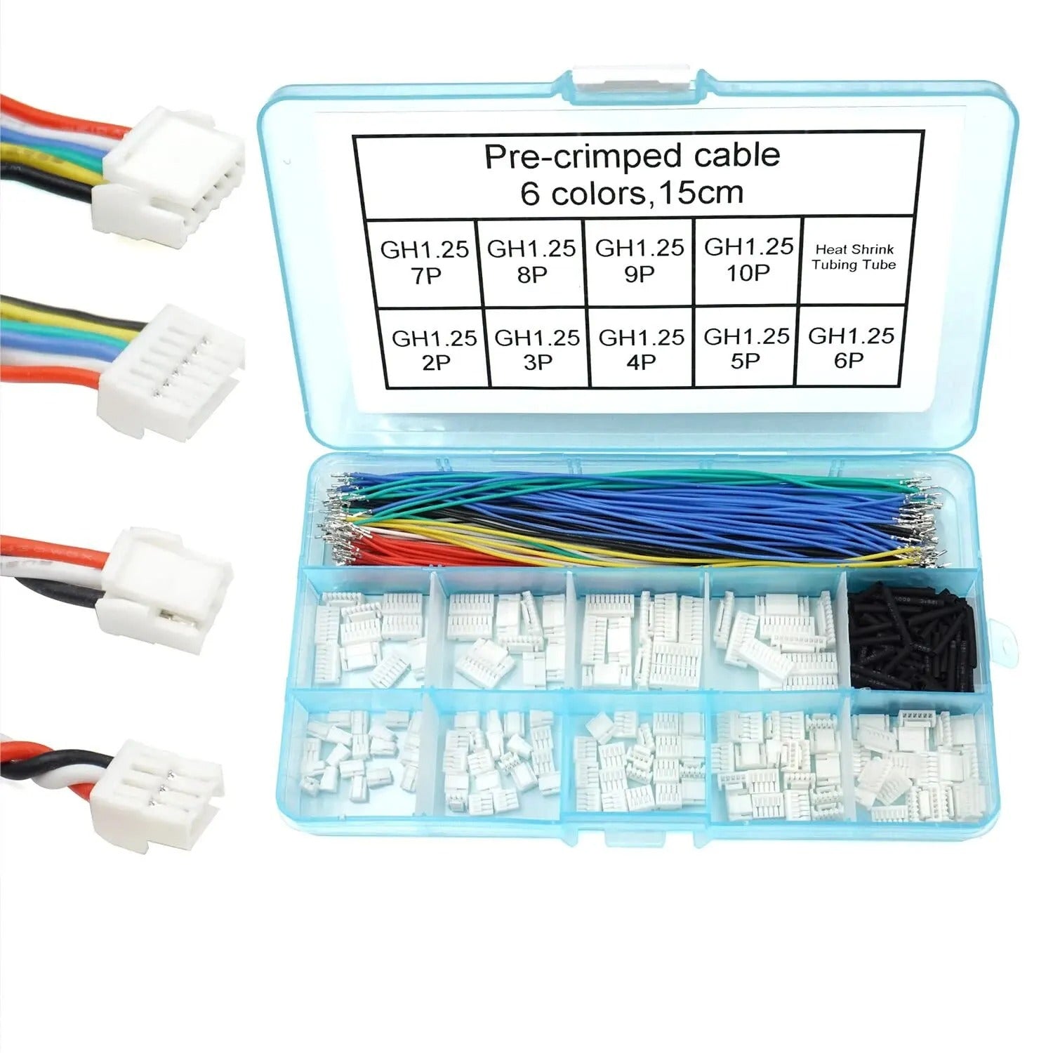 260pc 2.54mm XH Connector Socket Kit with Pre-Crimped Cable Wire & Shrink Tubing 2/3/4/5/6/7 JST Adapter Cable Male and Female