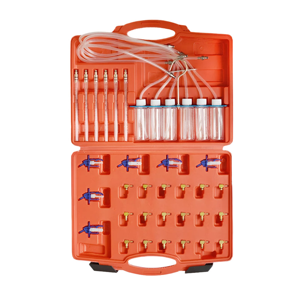 6 Cylinder Diesel Injector Flow Meter Adaptor Set Common Rail Leak Off Tester Kit Fuel Pressure Set (24 pcs)
