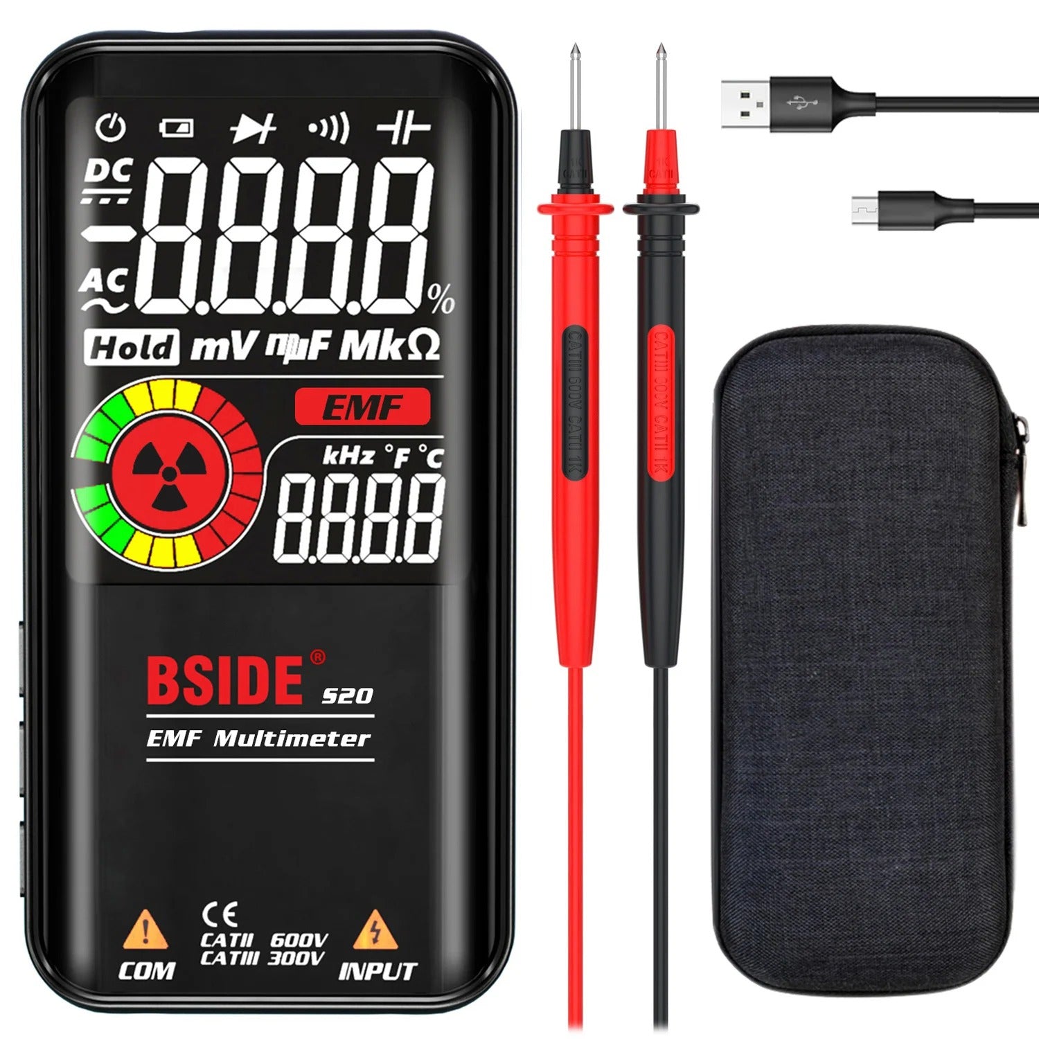 Rechargeable Digital Multimeter Voltmeter Smart Electrical Tester Color LCD 3 Results Display 9999 Counts with Smart auto Mode Capacitance Hz Diode Duty Cycle Voltage Tester